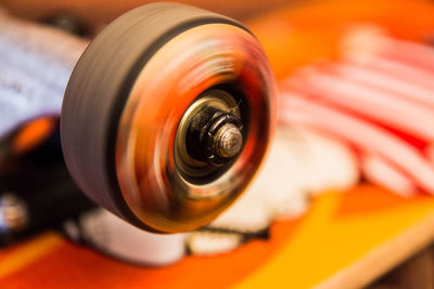 Close-up view of skateboard wheel