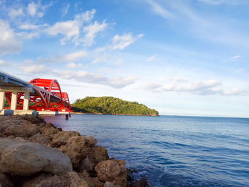 Scenic view of rocks in sea against sky