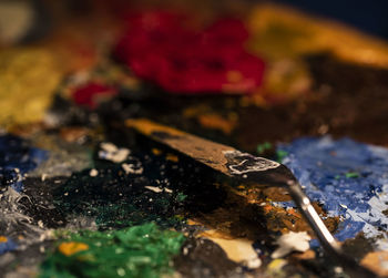 High angle view of paintbrushes on table