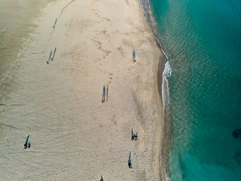 High angle view of sand on beach