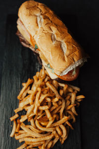 Close-up of french fries on table