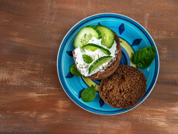 High angle view of food in plate on table