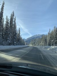 Road amidst trees seen through car windshield