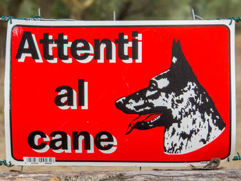 Close-up of warning sign