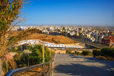 High angle view of townscape against sky