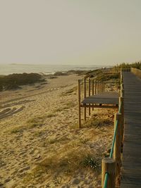 Scenic view of beach against clear sky