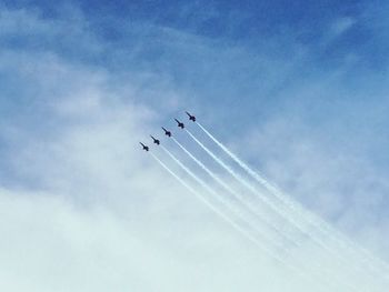 Low angle view of bird flying in sky