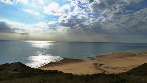 Scenic view of sea against cloudy sky