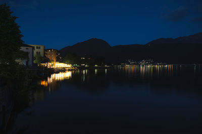 Scenic view of lake against sky at night