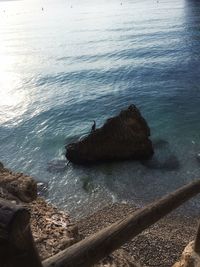 High angle view of rocks on beach