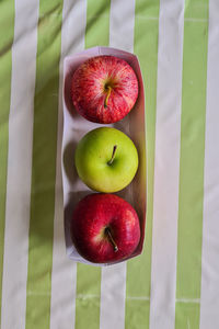 High angle view of apples on table