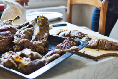 Close-up of meat on barbecue grill