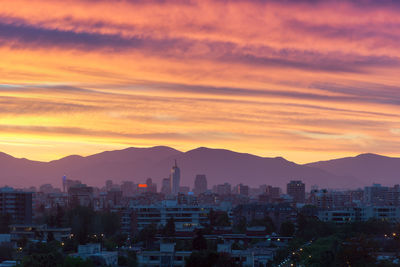 Skyline of downtown santiago de chile at sunset.