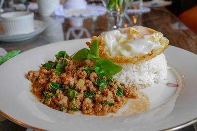 Close-up of meal served in plate