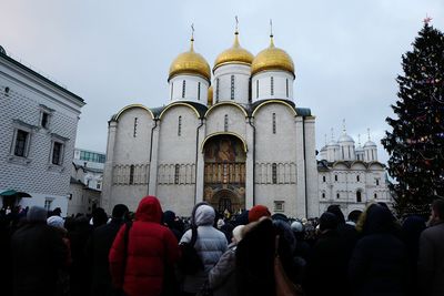Tourists in front of church