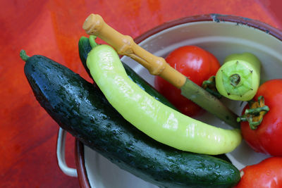 High angle view of vegetables in container