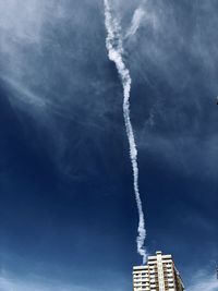 Jet trail across the blue sky