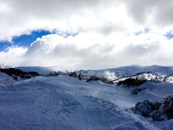 Scenic view of snowcapped mountains against sky