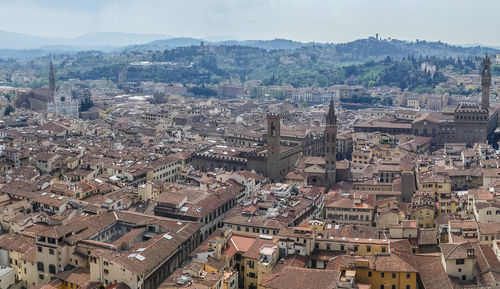 High angle view of buildings in city