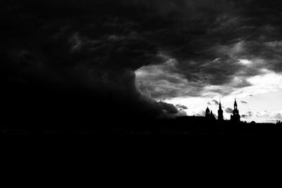 Low angle view of silhouette building against cloudy sky