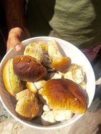 High angle view of bread in plate on table