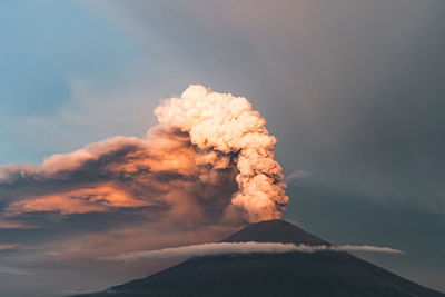 Smoke emitting from volcanic mountain against sky