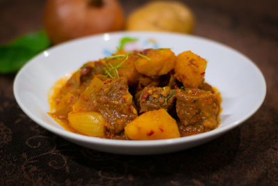 High angle view of meal served in plate