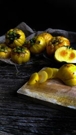 High angle view of fruits on table