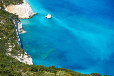 High angle view of sea and rocks