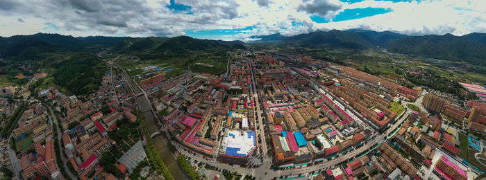 High angle view of buildings in city