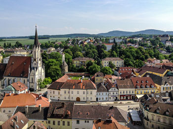 High angle view of townscape against sky