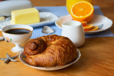 Close-up of breakfast served on table