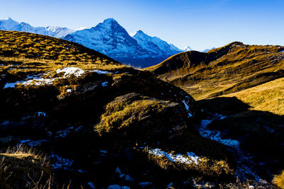 Scenic view of mountains against clear sky