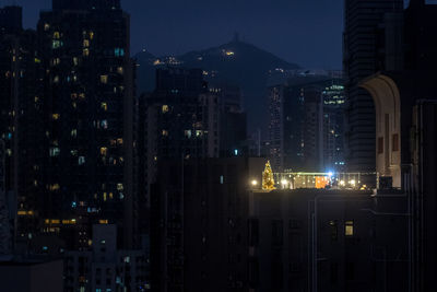 Illuminated buildings in city at night