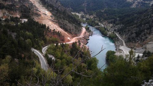 Scenic view of river and mountains