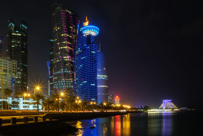 Beautiful night cityscape of west bay doha, qatar, middle east.