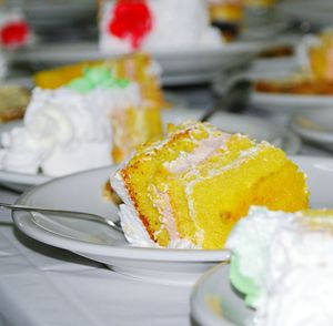 Close-up of cake in plate on table