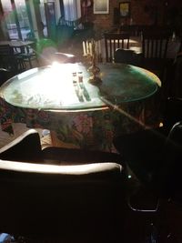 Close-up of illuminated table