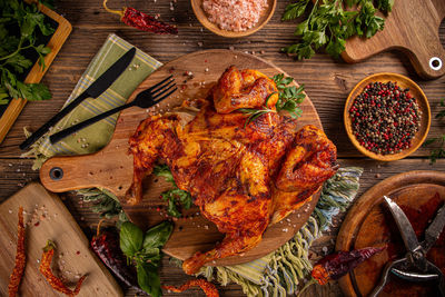 High angle view of food on table