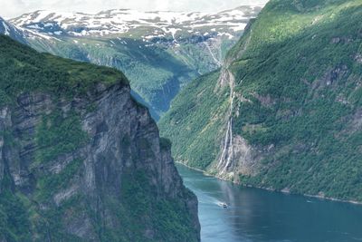 Scenic view of sea and mountains