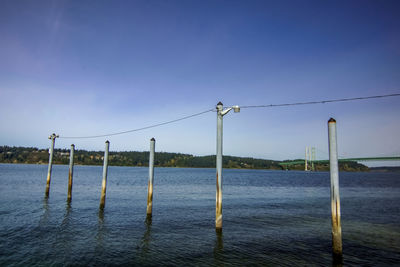 Scenic view of sea against clear blue sky