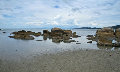 Scenic view of sea against cloudy sky