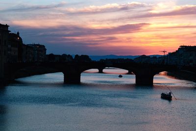 Bridge over river against sky during sunset