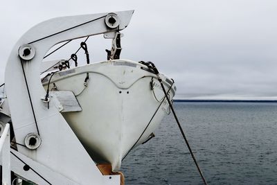 Close-up of a ship in sea against sky