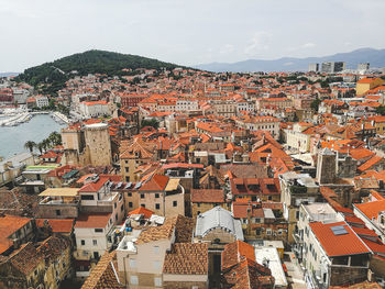 High angle view of townscape against sky