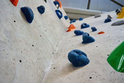 Bouldering gym with artificial colourful rock wall