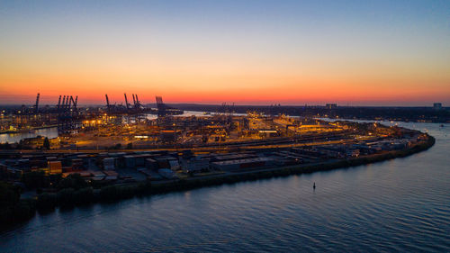 Scenic view of river against sky during sunset