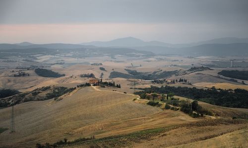 High angle view of land against sky
