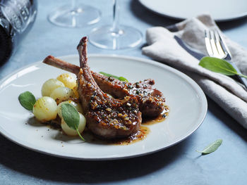 High angle view of meal served in plate