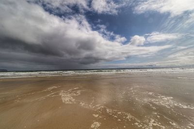 Scenic view of beach against sky